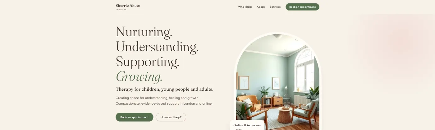 Sherrie Akoto Therapy website homepage